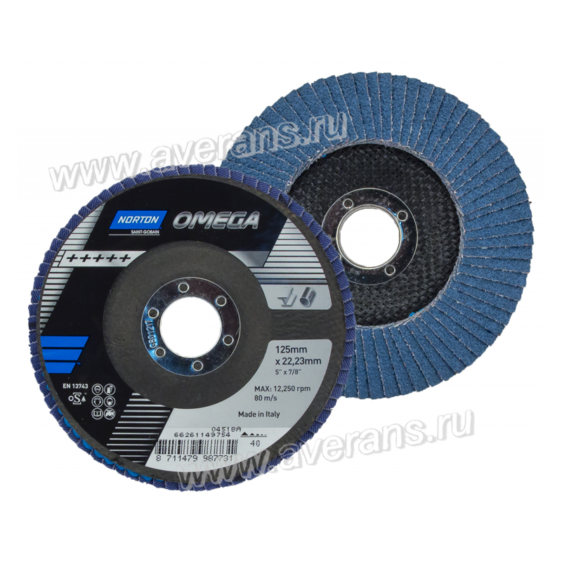 Круг лепестковый по мет./нерж. NORTON OMEGA 125х22, P60